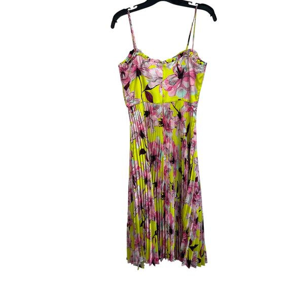 Delfi Collective Floral Pleated Midi Dress Size Small Pink Yellow Bustier - Picture 4 of 12